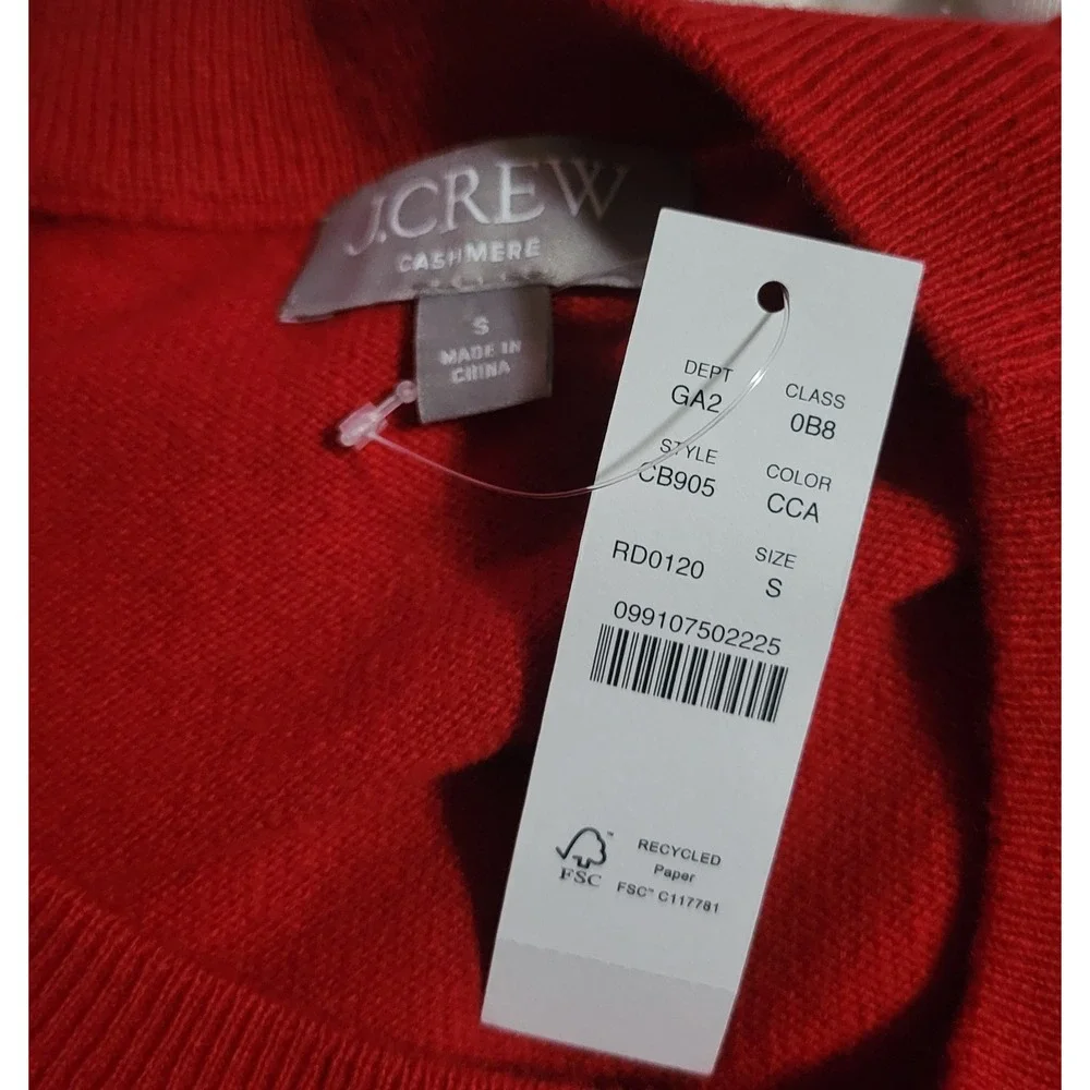 J.Crew Cashmere Sweater‎ Womens Small Red NEW Crewneck CB905 Luxury Knit